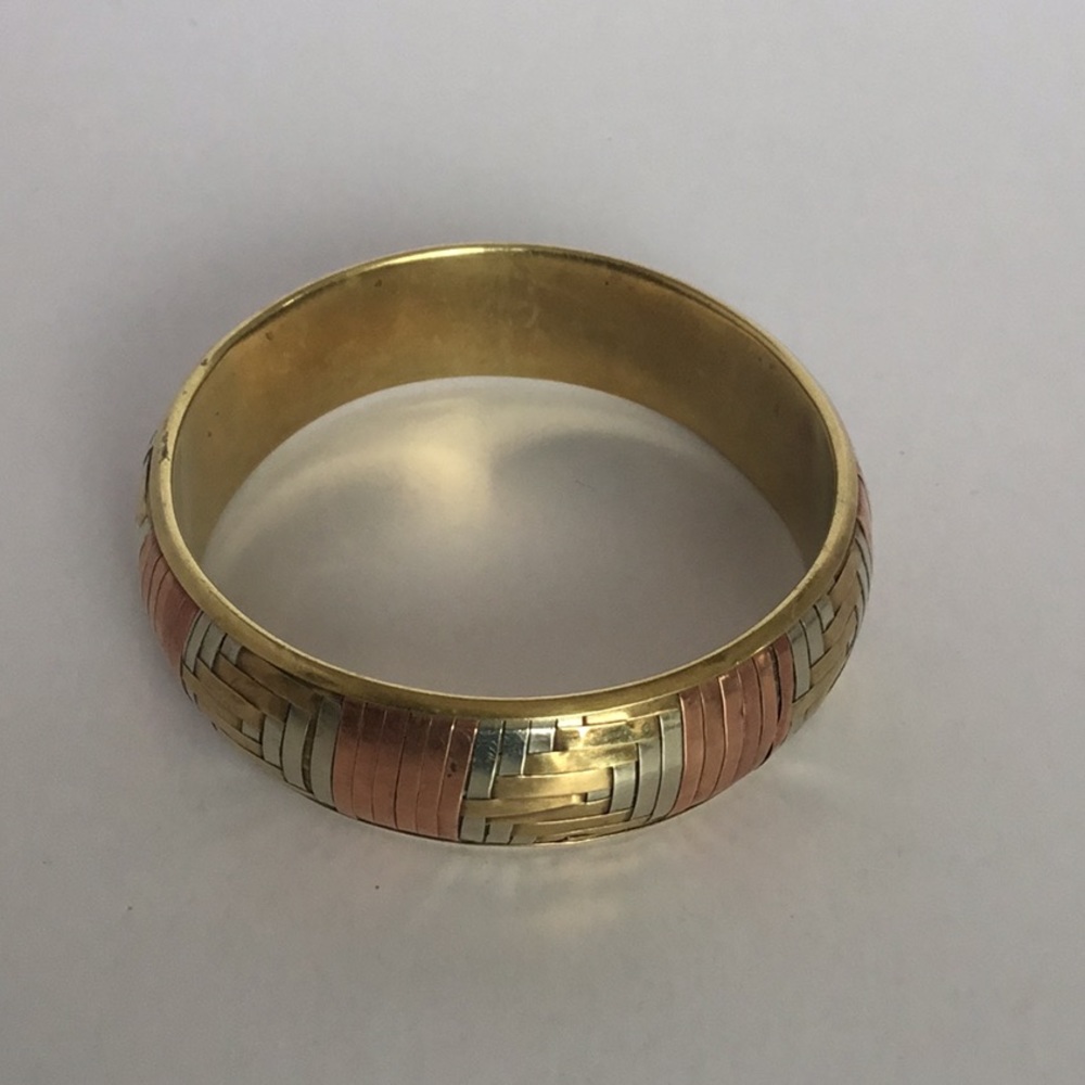 Tri Metal Basket Weave Bangle
